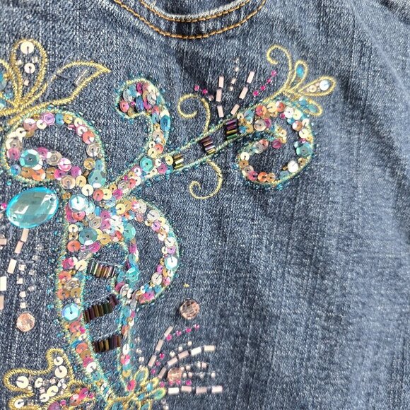 Vintage Cache Embellished Y2K 90s Low Rise Boot Cut Denim Jeans 34" Inseam - Picture 3 of 10